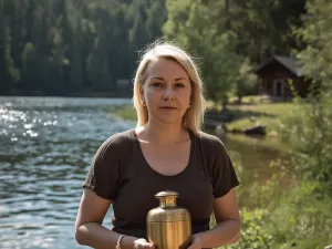 UNE PERSONNE AVEC UNE URNE AU CHALET